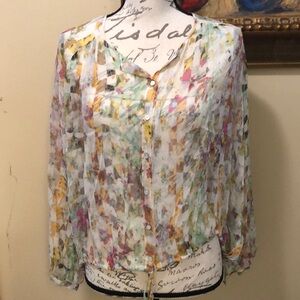 Elizabeth and James Benji silk button down tassel pull tie hem long sleeve top